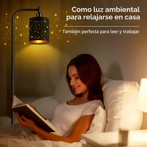 Vista 3 de Lámpara de pie industrial gótica con pantalla cortada láser estrellada, lámpara de pie de metal negro de 67 pulgadas con bombilla LED de 6 W