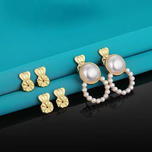Vista 2 de Catinee 6 piezas de aretes para orejas caídas, ajustables, hipoalergénicos, seguros para aretes pesados (dorado)