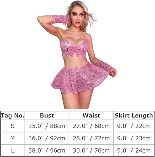 Vista 7 de Traje de rave metálico para mujer, top corto brillante, falda de brasier, traje de baño, festivales de música, disfraz de Halloween o cosplay