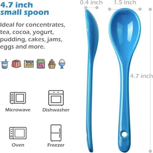Vista 2 de Juego de 8 cucharas de café de cerámica, cucharas pequeñas para café, té, yogur, salsa y postres, helado, cucharaditas azules aptas