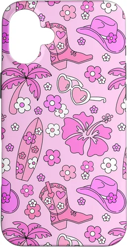 Vista 22 de iPhone 16 Coastal Cowgirl Estética Rosa Cowgirl Hat Cowboy Boots Boho Case