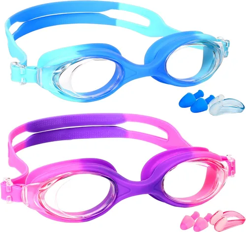 Vista 10 de EWPJDK Gafas de natación para niños, paquete de 2 gafas de natación antivaho sin fugas para niños de 3 a 15 años