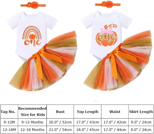 Vista 7 de IMEKIS Toddler Baby Girl Half 1st Birthday Outfit Fall Pumpkin Romper Tutu Skirt Headband Thanksgiving Cake Smash Photo Shoot