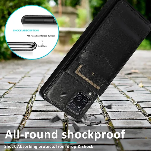 Vista 6 de Asuwish Funda de teléfono para Samsung Galaxy A12 con protector de pantalla de vidrio templado, soporte para tarjetas de crédito, soporte de piel