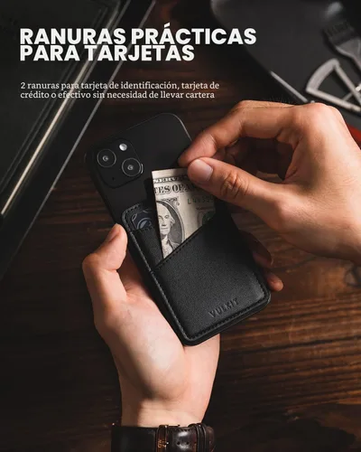 Vista 2 de VULKIT Tarjetero para teléfono Billetera de cuero adhesivo bolsillo RFID bloqueo tarjetas de crédito fundas para tarjetas de crédito Stick Back of
