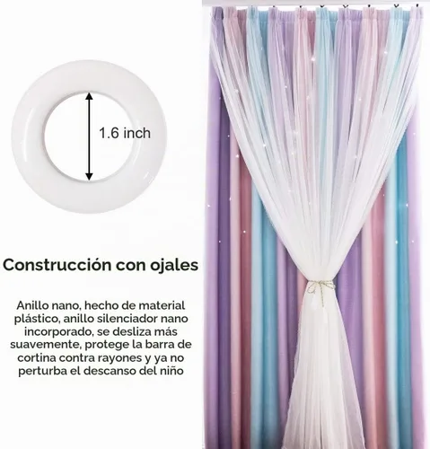 Vista 6 de UNISTAR - 2 paneles de cortinas opacas con estrellas para dormitorio de niñas, habitación de niños, sala de estar - Cortinas de doble capa