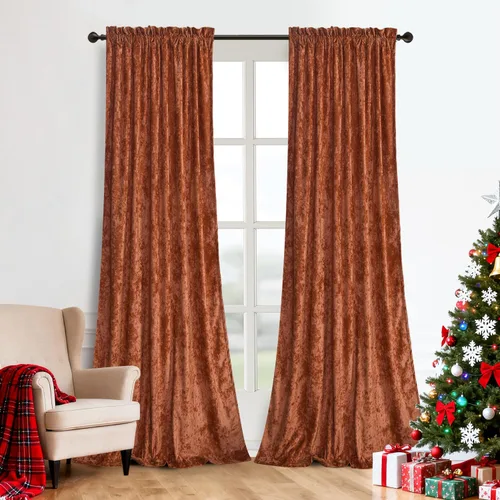 Vista 10 de Cortinas de Terciopelo Chartreuse Aplastado de Lujo Juego de 2 Paneles - 84 pulgadas de Largo para Oscurecer la Habitación Cortinas de Terciopelo