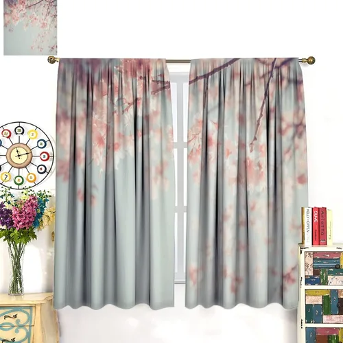 Vista 3 de Cortinas de cerezo, paisaje japonés, árbol de cerezo natural, primavera, dormitorio, sala de estar, ventana, 2 juegos de paneles, 42 x 45 pulgadas