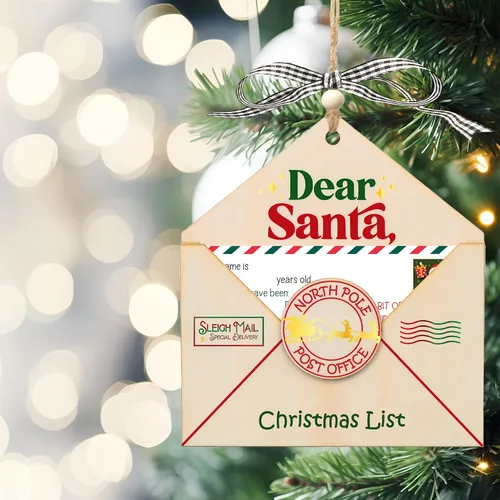 Vista 7 de Jabihome Adorno de letras a Papá Noel 2024, adornos de letras para árbol de Navidad para niños, decoraciones de letras rojas de madera, Noel