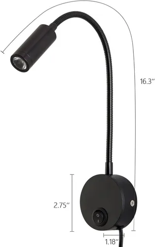 Vista 3 de Lámpara de luz de lectura montada en la pared LED 3W blanco cálido 3000K cable de enchufe negro acabado 1 pieza