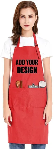 Vista 10 de TopTie Delantal con babero unisex de impresión personalizada, delantal ajustable de cocina de chef de lona de algodón con bolsillos
