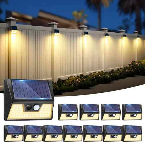 Vista 15 de vighep Paquete de 12 luces solares de movimiento para exteriores, luces impermeables para valla al aire libre, luces LED de pared blancas cálidas