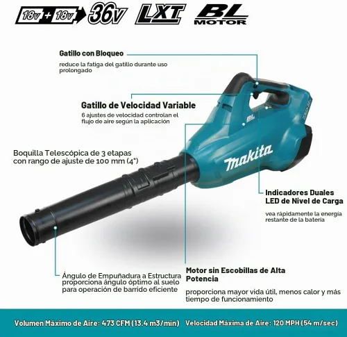 Vista 2 de Makita - Soplador sin escobillas DUB362Z Unidad desnuda de 36 voltios