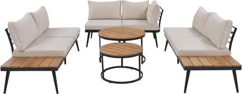 Vista 9 de RUNNA Moderno juego de muebles para exteriores, juego de sofá modular de 6 piezas con mesas de centro redondas anidables y sofá de asiento, juego