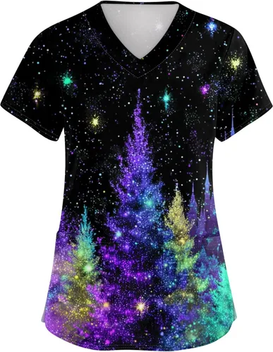 Vista 23 de Camisetas de uniforme médico de Navidad para mujer, talla grande, estampado ##896-Multicolor