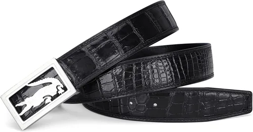 Vista 3 de PIJUSHI Cinturón de cuero de cocodrilo para hombre con hebilla de placa, cinturón de cuero para hombre