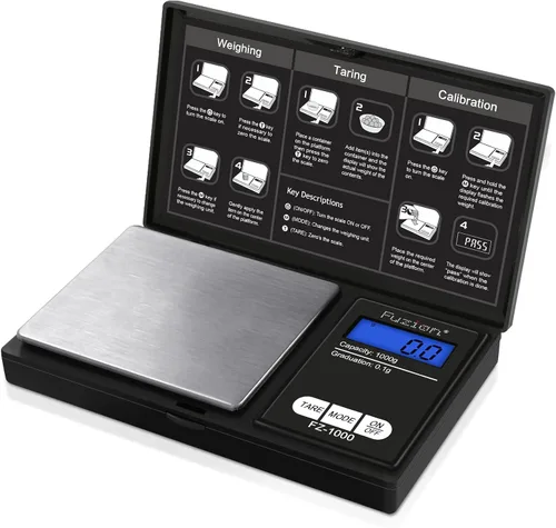 Vista 10 de Fuzion - Balanza digital de bolsillo de gramos. Precisión de 0.1 gramos, báscula pequeña de joyería de 1000 g, mini báscula digital para alimentos