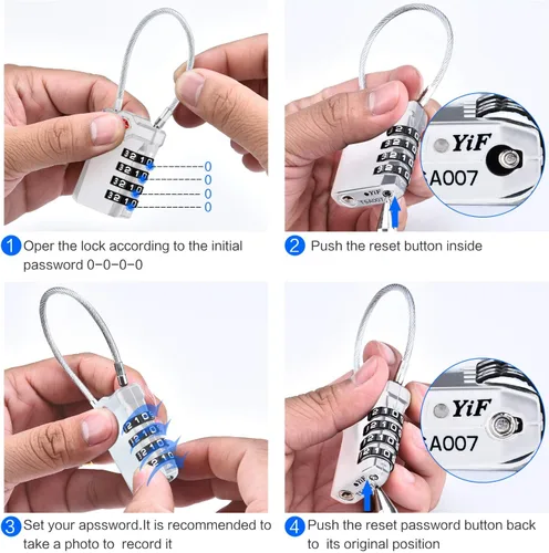 Vista 6 de Diyife - Paquete de 2 cerraduras de equipaje TSA con cable flexible de 5.5 in, candado de seguridad con combinación de 4 dígitos para maleta
