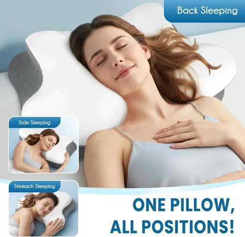 Vista 6 de Almohada para soporte de cuello y hombro, almohada ergonómica de cama para dormir de lado, espalda, boca abajo, color blanco