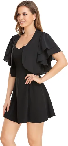 Vista 2 de Cárdigan de gasa de manga corta para mujer, con parte delantera abierta, para vestido de noche