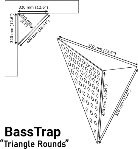 Vista 4 de (Paquete de 2) — Panel acústico de absorción de sonido y difusión para esquinas de techo, trampa de bajos «Triángulo-REDONDOS» de espuma acústica