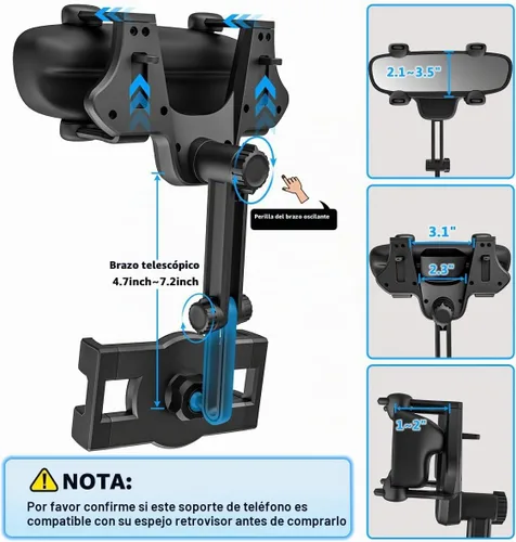 Vista 4 de Soporte para tableta de espejo retrovisor para coche y camión