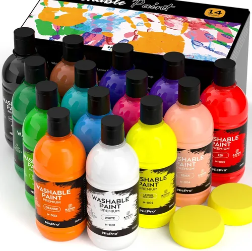 Vista 8 de Nicpro Juego de Pintura Lavable de 12 Colores Grande para Niños (16.9oz, 500 ml), Suministros de Pintura Acrílica a Granel No Tóxicos para Niños