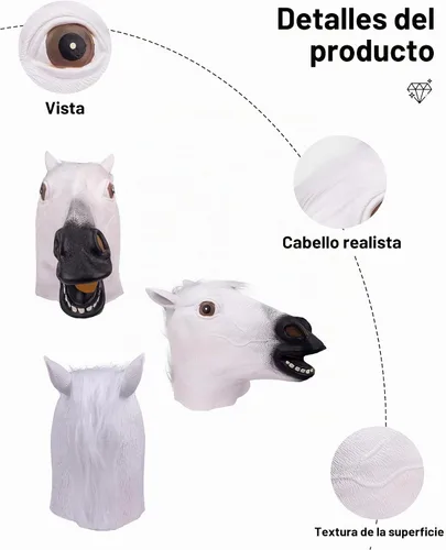 Vista 6 de Máscara de caballo blanco, disfraz de animal de cabeza completa