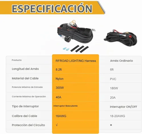 Vista 6 de Arnés de cableado de 1 cable, Rfroad Lighting Kit de arnés de cableado resistente de 12V con interruptor de balancín de nylon para barra de luz LED