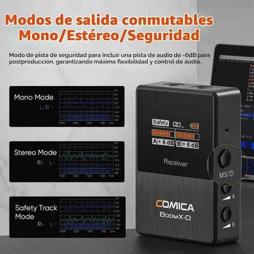 Vista 5 de Micrófono lavalier inalámbrico COMICA BoomX-D2 para iPhone, cámara Android, sistema de micrófono de solapa dual con 2 transmisores, rango estable