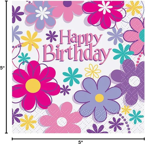 Vista 2 de Unique Blossom - Servilletas de papel para bebidas de cumpleaños, 5 x 5 pulgadas, 16