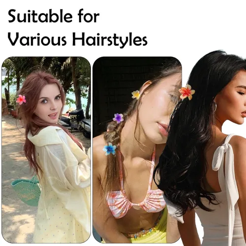Vista 2 de MHDGG Pinzas para el pelo pequeñas de flores de Plumeria, 12 unidades, pinzas de flores dulces, accesorios decorativos para el cabello para mujeres
