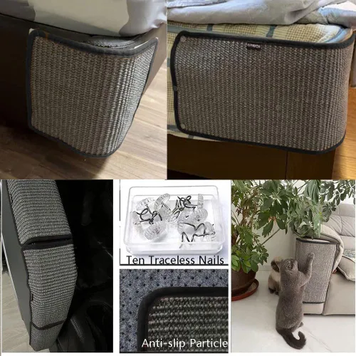 Vista 5 de Almohadilla rascador de sisal natural para gatos, protector de muebles de esquina para sofá, alfombrilla protectora para alfombras y sofás, muebles