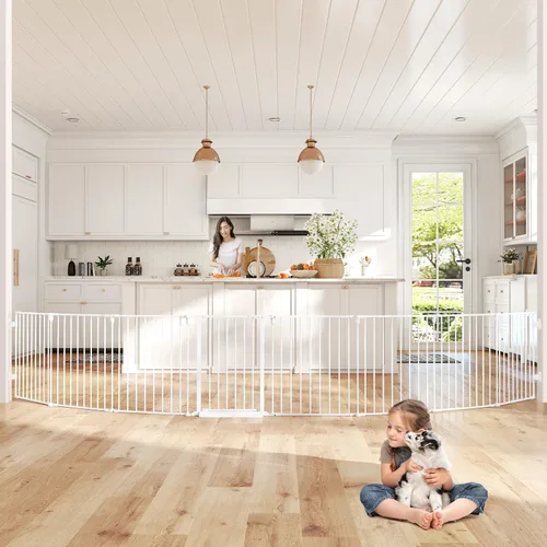 Vista 14 de Puerta de bebé extra ancha de 29.4-78 pulgadas, puertas largas para perros interiores para escaleras