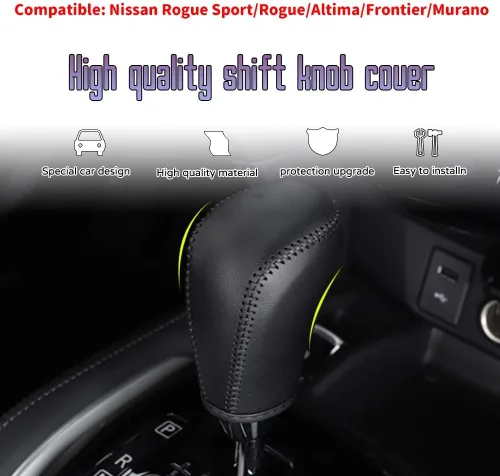 Vista 2 de Accesorios interiores personalizados para Nissan Rogue Rogue Sport, Altima Frontier, Murano Pathfinder Sentra, cubierta de piel con perilla