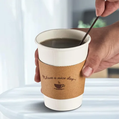 Vista 4 de LITOPAK Paquete de 200 fundas de papel kraft para tazas de café, fundas de café, soporte desechable corrugado para bebidas calientes