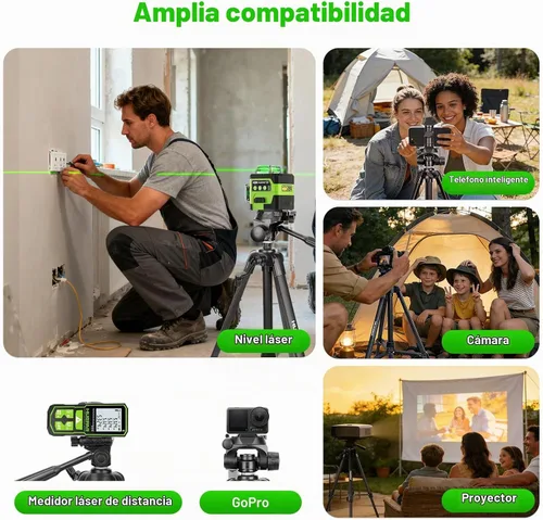 Vista 4 de Huepar - Trípode de nivel láser, trípode de 47 pulgadas para medidas de distancia láser de línea cruzada, teléfono y cámara, soporte de trípode