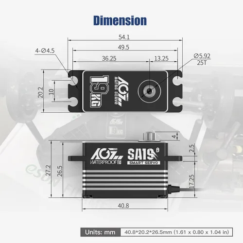 Vista 5 de AGFRC 19 kg de bajo perfil impermeable RC-Winch-Servo - 0.073s de alta velocidad, engranaje de metal CNC completo, servo inteligente programable sin