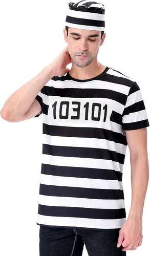 Vista 5 de Funny World Camisetas de rayas para disfraz de prisionero para hombre