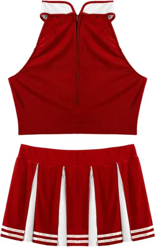 Vista 4 de LiiYii 2 piezas de uniforme de animadora para mujer disfraz de juego de rol tops cortos con faldas plisadas