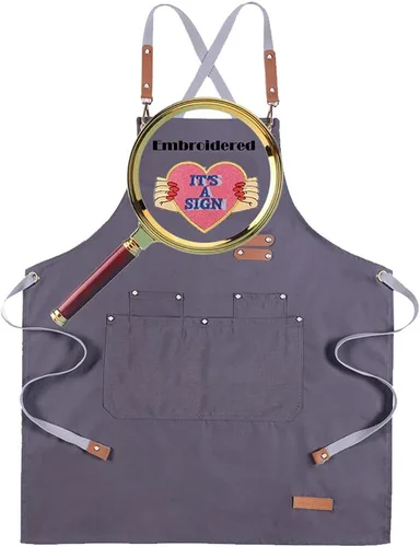 Vista 15 de Delantal de chef personalizado con espalda cruzada con correas ajustables, lona bordada e impresión Beigeapron (bordado)