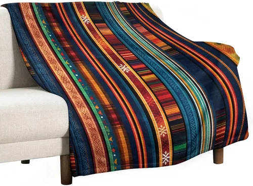 Vista 44 de Manta bohemia mexicana retro a rayas multicolor, manta bohemia étnica cálida de 30 x 40 pulgadas, suave manta de felpa mullida y acogedora manta