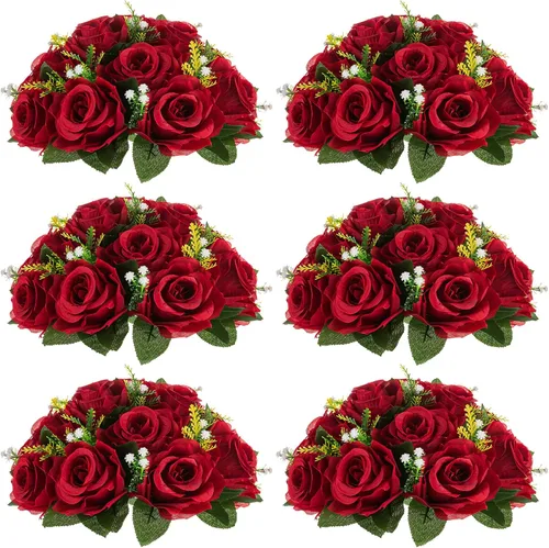 Vista 19 de NUPTIO Arreglo de Bolas de Flores en Ramo - 2 Piezas de 9.5 Pulgadas de Diámetro Bolas de Flores Falsas Carmesí Rosas para Centros de Mesa Mesas