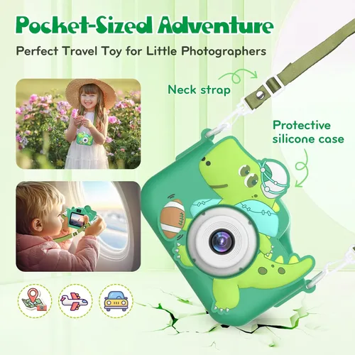 Vista 5 de Juguetes de cámara para niños, cámara digital para niños de 3 a 8 años, juguetes de dinosaurio de viaje, regalo de cumpleaños de Navidad para niños
