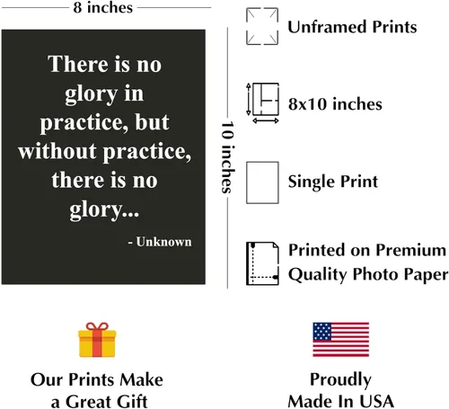 Vista 2 de AMERICAN LUXURY GIFTS Without Practice There is No Glory - Arte de pared motivacional para gimnasio, vestuario, oficina, decoración del hogar, 8 x