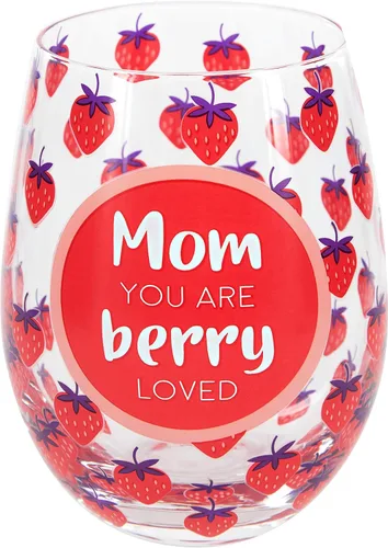 Vista 2 de Mom You Are Berry Loved - Copa de vino sin tallo de fresa de 18 onzas