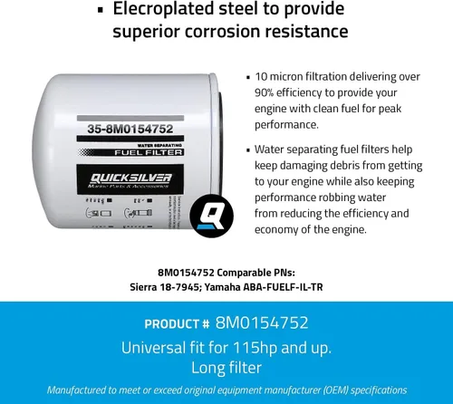 Vista 5 de Quicksilver 8M0154752 Filtro de combustible separador de agua para motores fueraborda Yamaha seleccionados