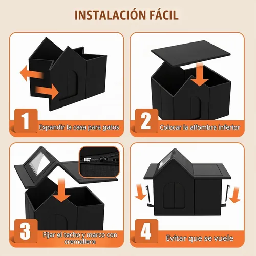 Vista 6 de Casa para gatos al aire libre, refugio resistente a la intemperie para mascotas, cama duradera para gatos al aire libre e interior, fácil montaje