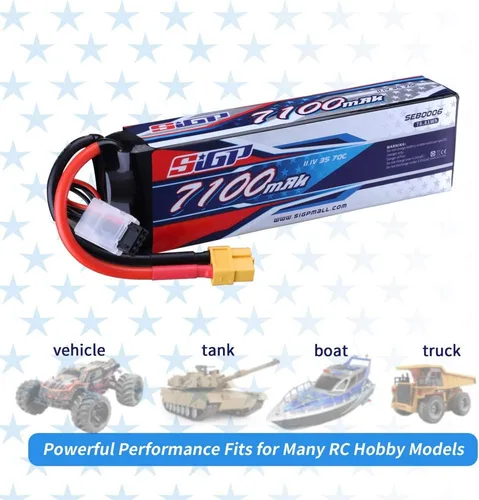 Vista 5 de 3S 11.1V Lipo Batería 7100mAh 70C Soft Pack con XT60 Conector para RC Coche Camión Tanque Barco Carreras Hobby