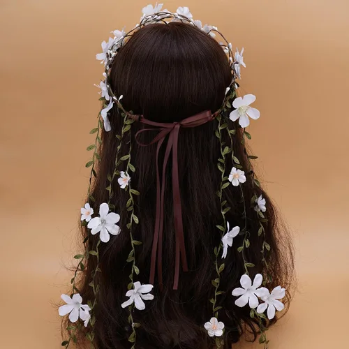 Vista 8 de Diadema de flores para mujeres - Corona floral de hadas para princesa, diadema floral para Renacimiento, feria renacentista, cosplay de boda
